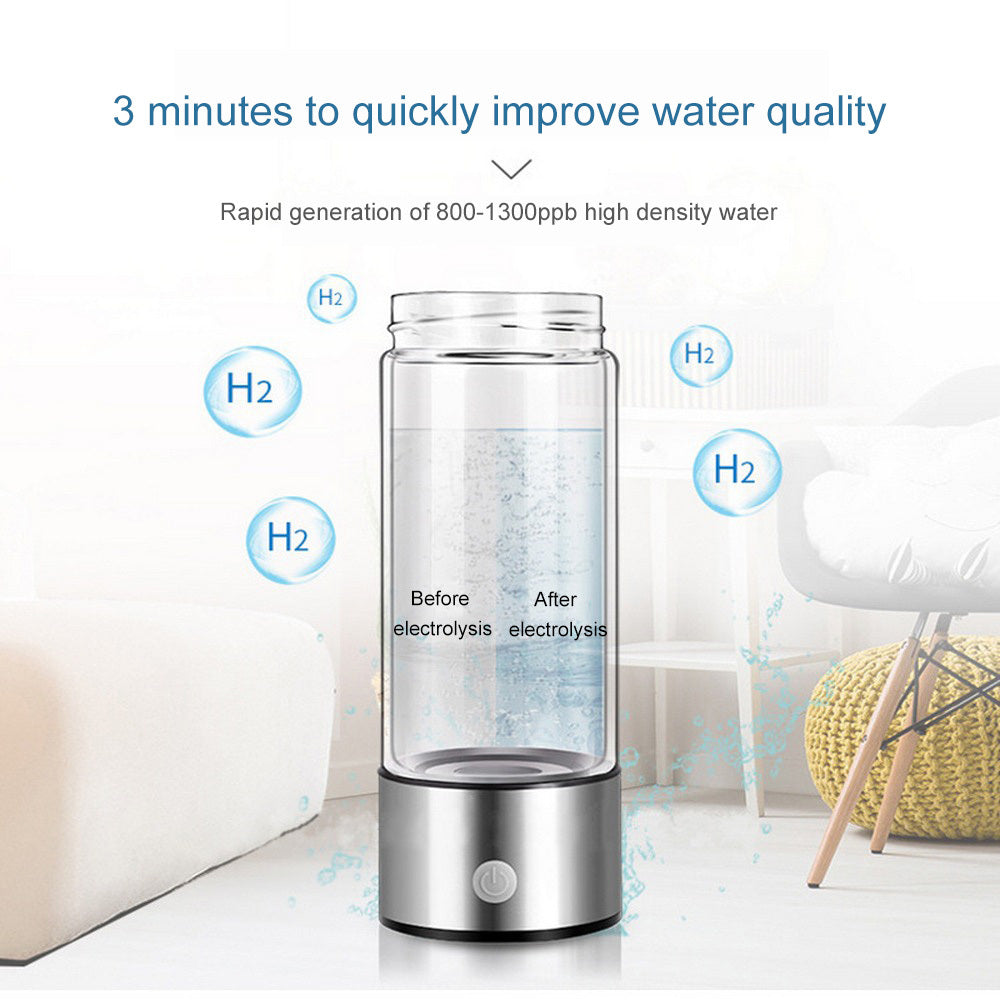 Aqua Vital Hydrogen Water Bottle 2025 Generator 16 oz/470 ml SPE-PEM Ionized H₂ Hydration Bottle USB-C Rechargeable Glass Flask with Auto Shut-Off Portable Sports & Travel Hydrogenated Water Machine