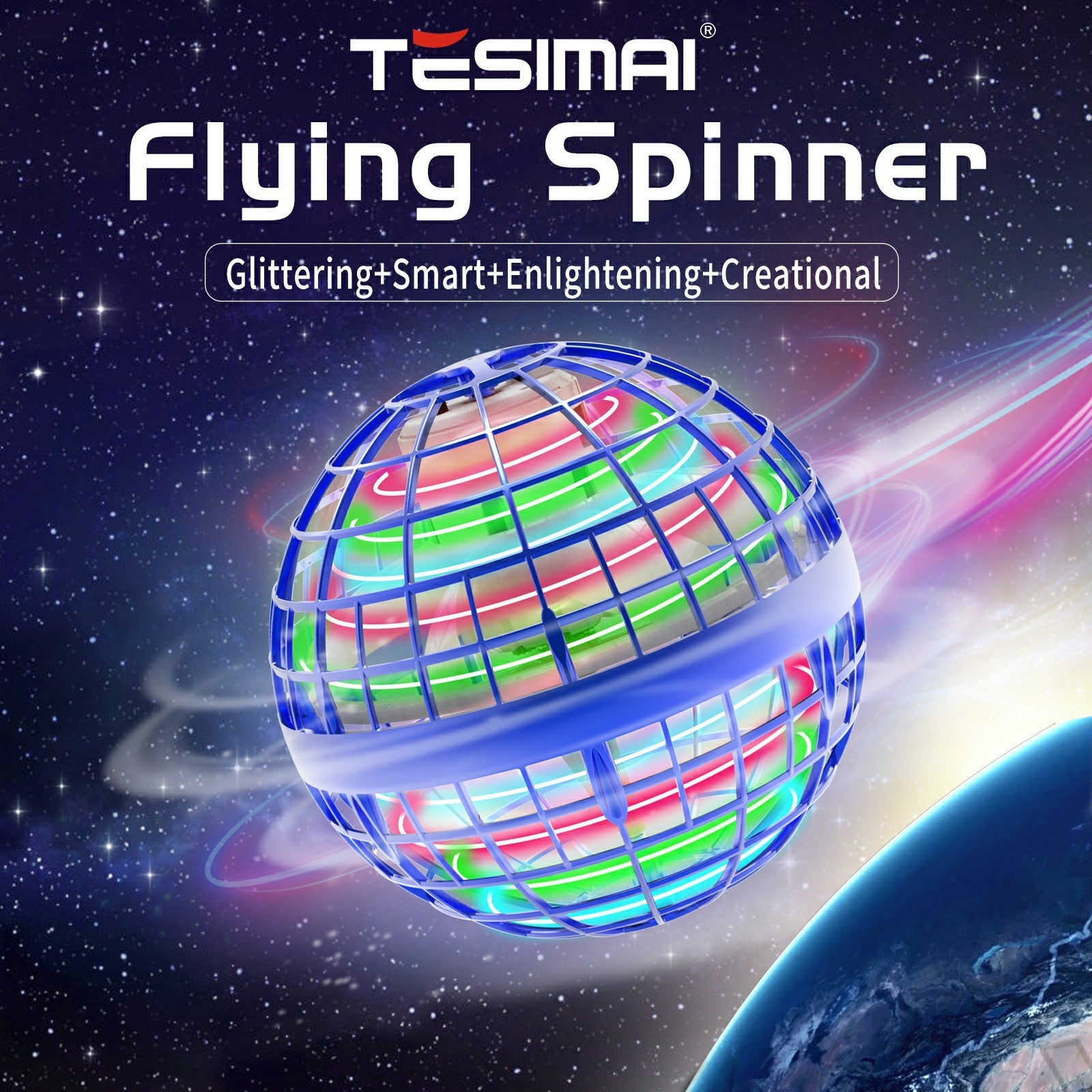 Galaxy Ball Toy 2025 AI Flying Orb Ball Motorized Flying Spinner Drones for Kids LED Light Up Glow Fidget Toys for Boys Boomerang for Kids Indoor Outdoor Fun